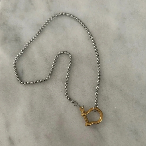 COPY - Gold Chain Two Tone Silver Horse Bit Chunky Charm Clasp Carabiner Neckla… - Picture 2 of 4